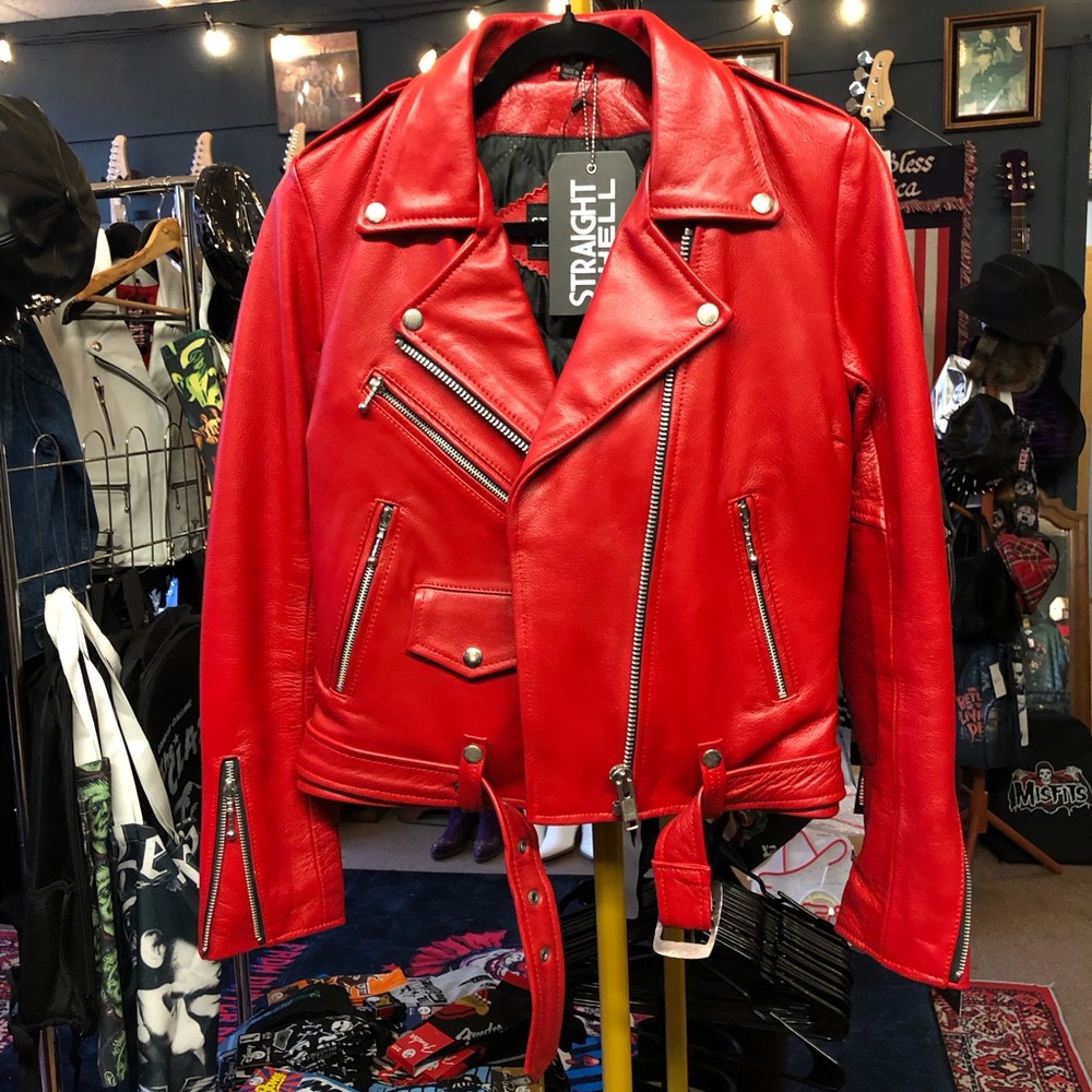Straight To Hell Women's commando Red Leather Jacket Small NWT